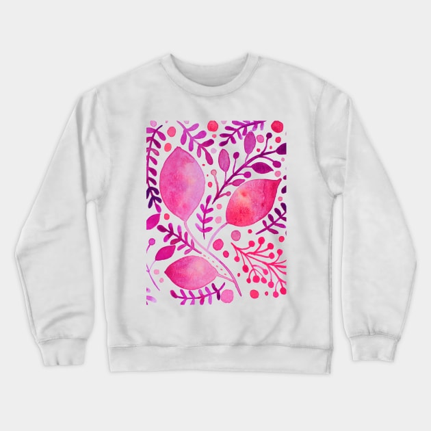 Pink and purple watercolor leaves Crewneck Sweatshirt by wackapacka
